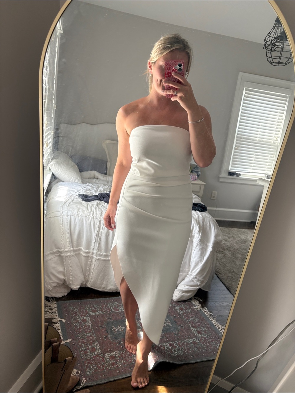 Strapless White Midi Dress - Asymmetrical Hem - never worn